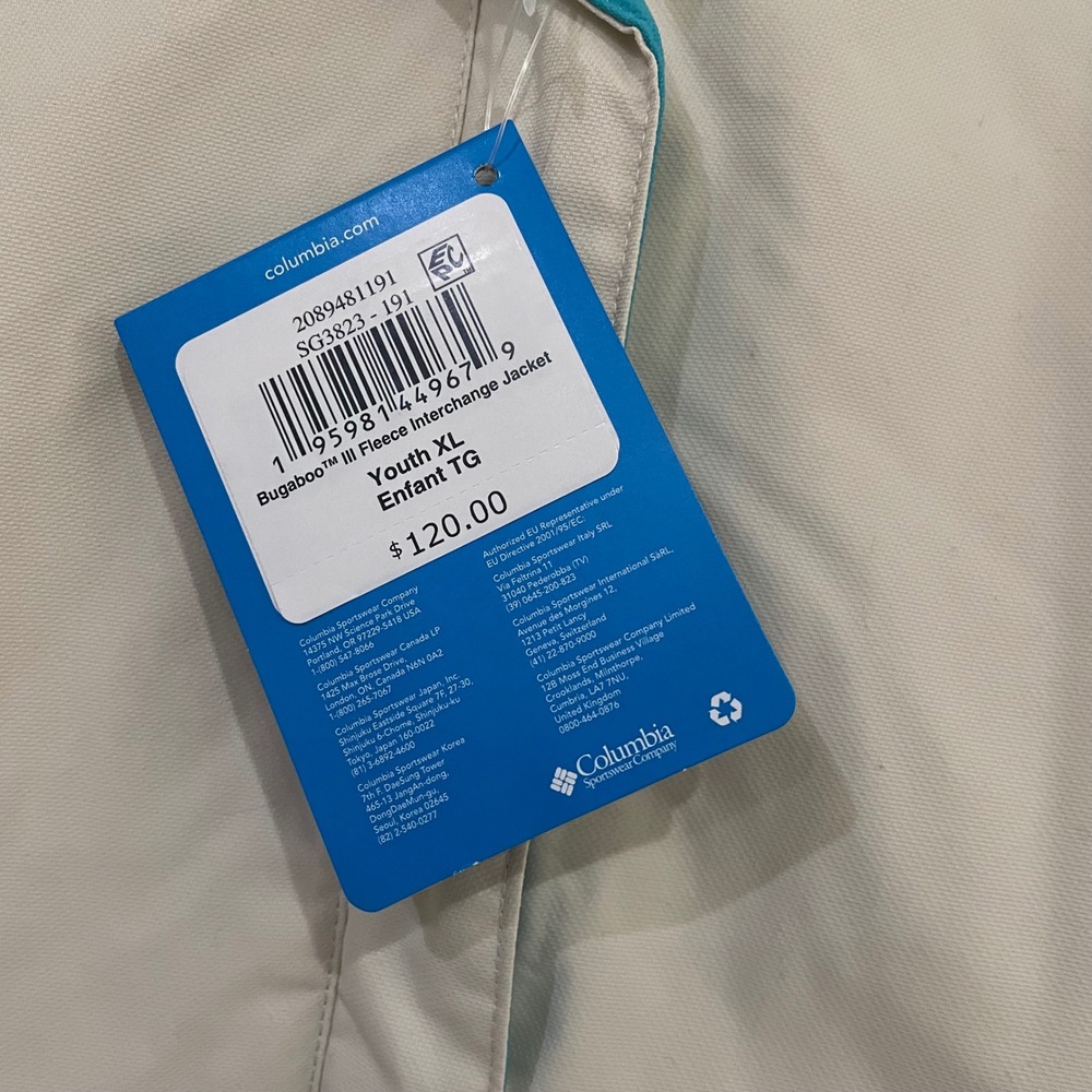 Columbia Bugaboo Fleece Interchange Youth XL Jacket Teal Cream Lined Hooded NWT - Picture 3 of 8